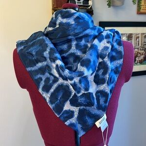 Badgley Mischka Blue Animal Print Silk Scarf